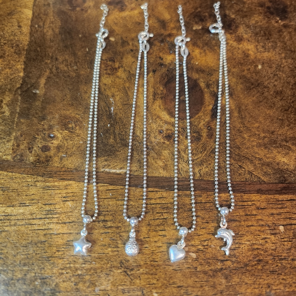 925 Sterling Silver Ball Chain 4 Bracelets W/ Movable Charms